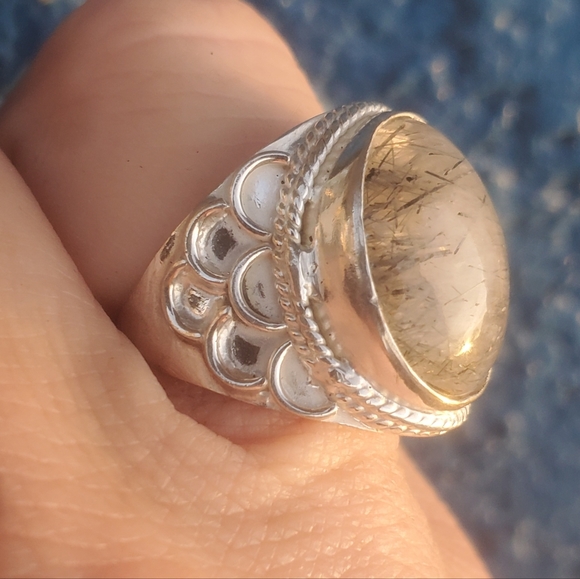 New Black Rutilated Quartz 925 Silver Ring. - Picture 13 of 16
